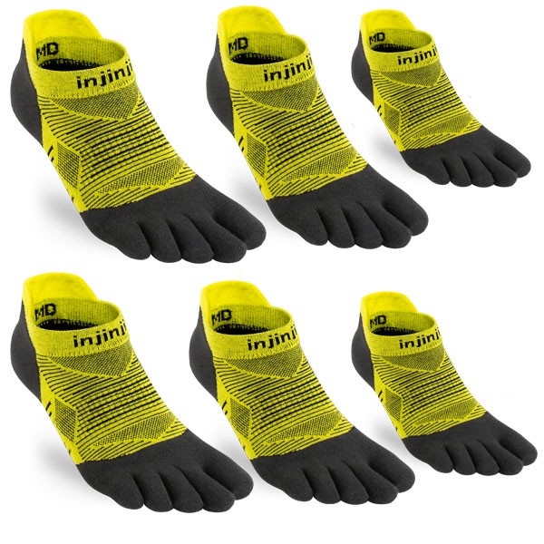 Injinji 6 Paires Run Lightweight No-Show 2.0 Noir/Jaune