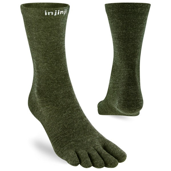 Chaussettes Injinji Liner Crew en laine - Toe Socks Forest